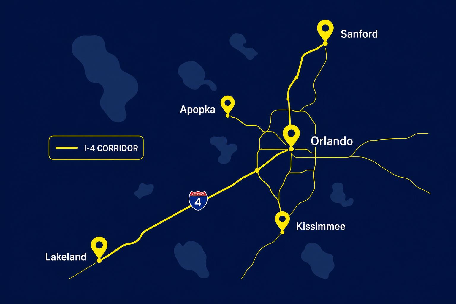Map of CT Outsourcing service area across Orlando metro and the I-4 corridor